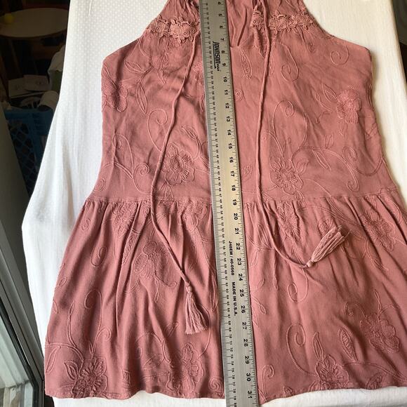 Mi Ami Women Dress M Mauve Floral Embroidery Tassel Lace Sleeveless Knee Length - Picture 7 of 9